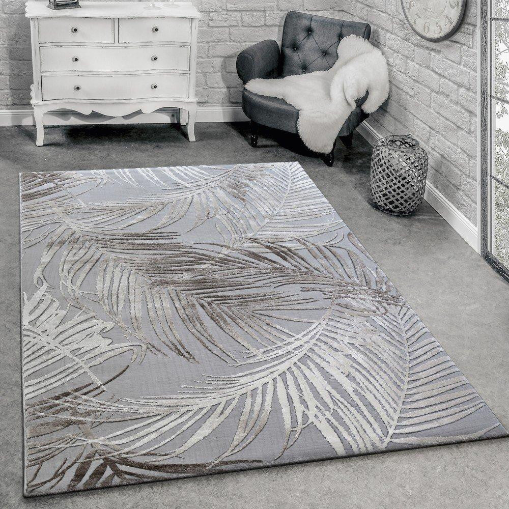 Grey 3D Palm Leaf Rug