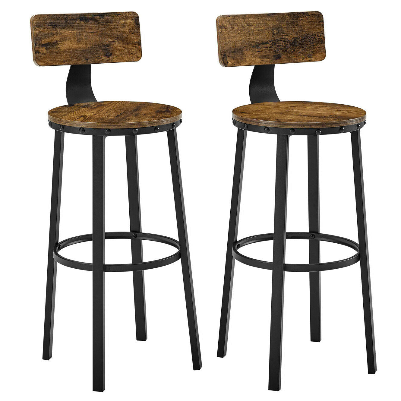 Set of 2 Rustic Tall Bar Stools