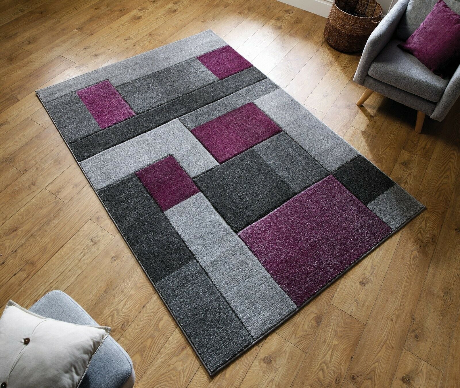 Purple & Grey Tetris Thick Rug