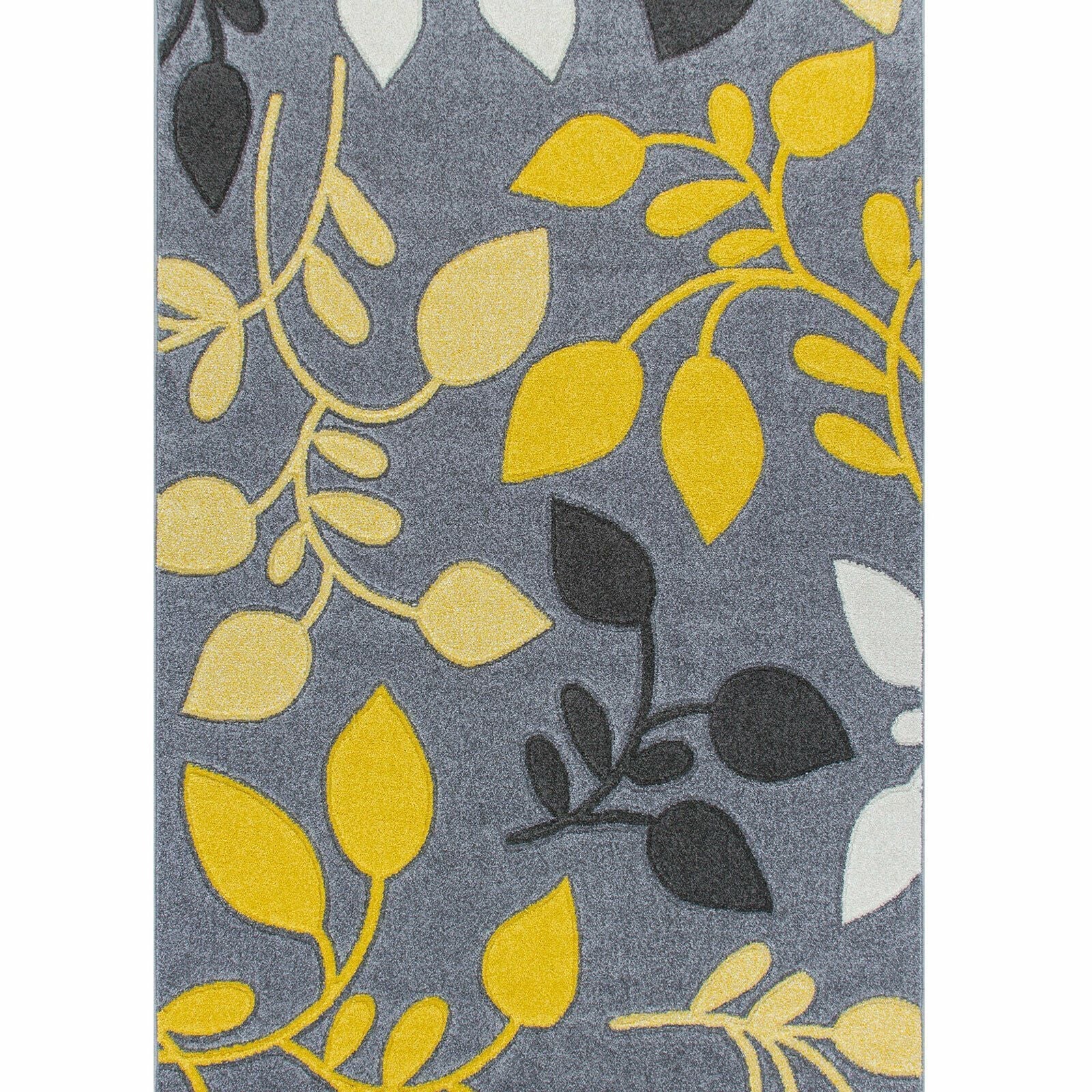 Grey, Yellow & Black Floral Rug