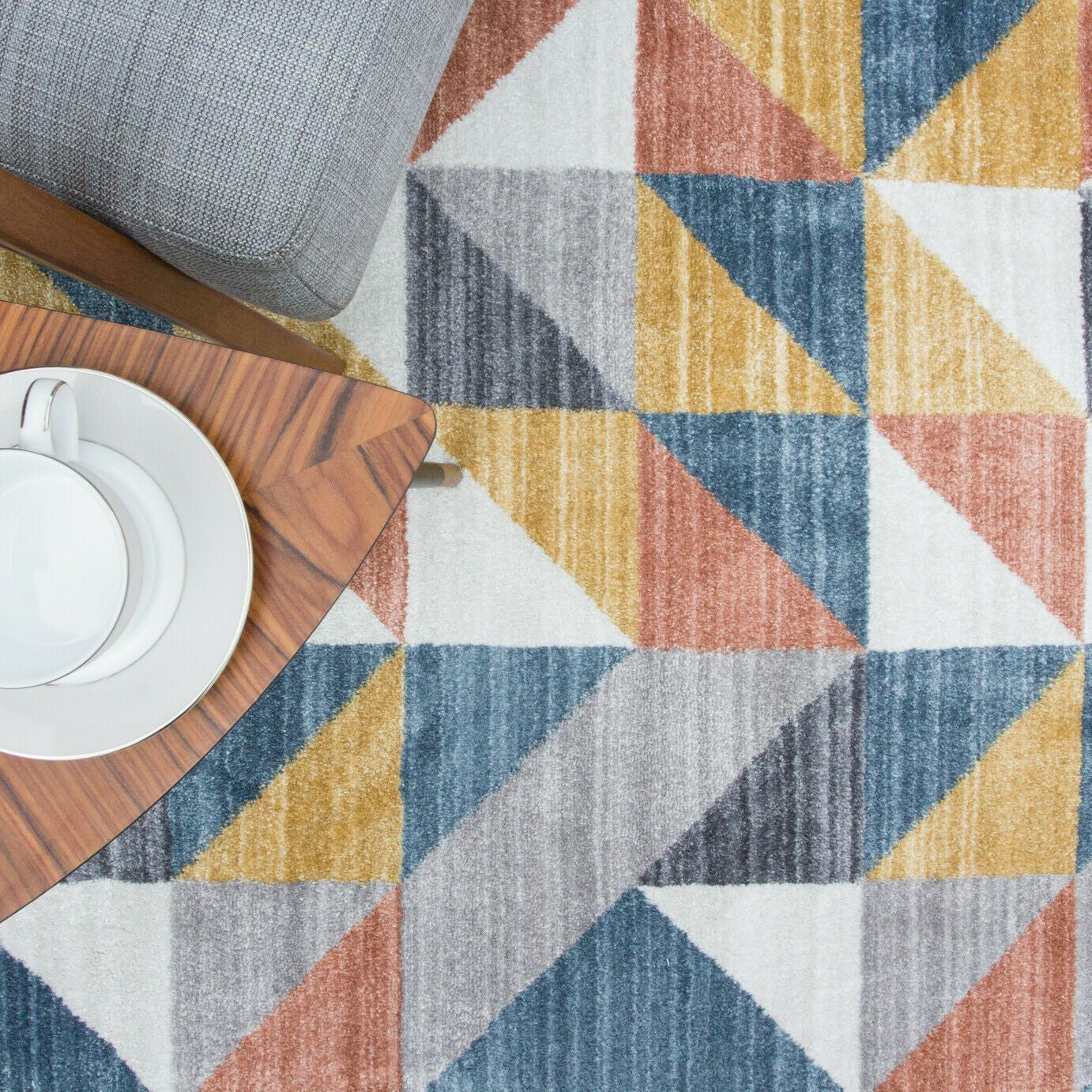 Yellow, Orange & Grey Geometric Rug