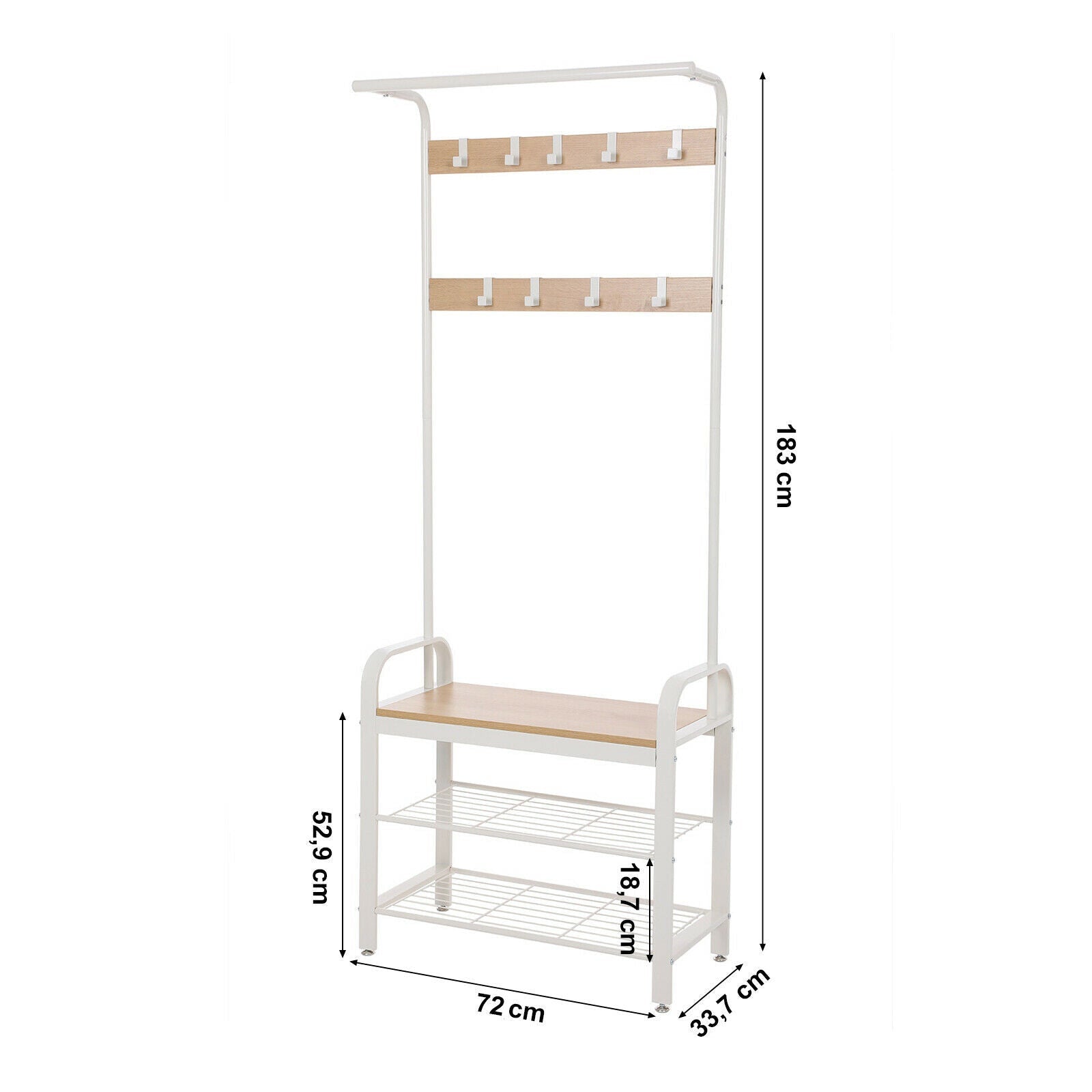 White Free Standing Rustic Coat & Shoe Rack