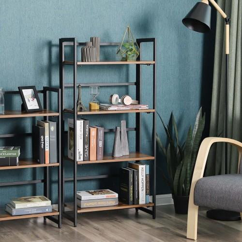 Rustic Brown Folding 4-Tier Bookshelf