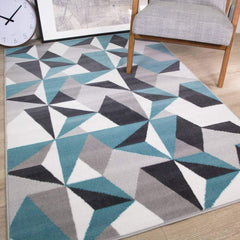 Duck Egg Blue Geo Rug