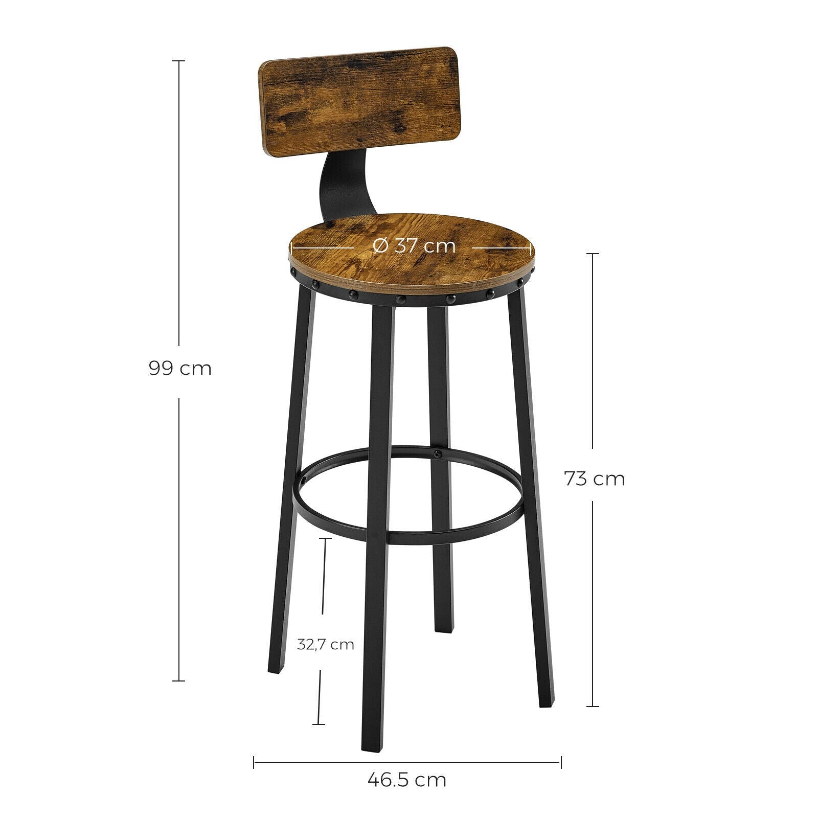 Set of 2 Rustic Tall Bar Stools