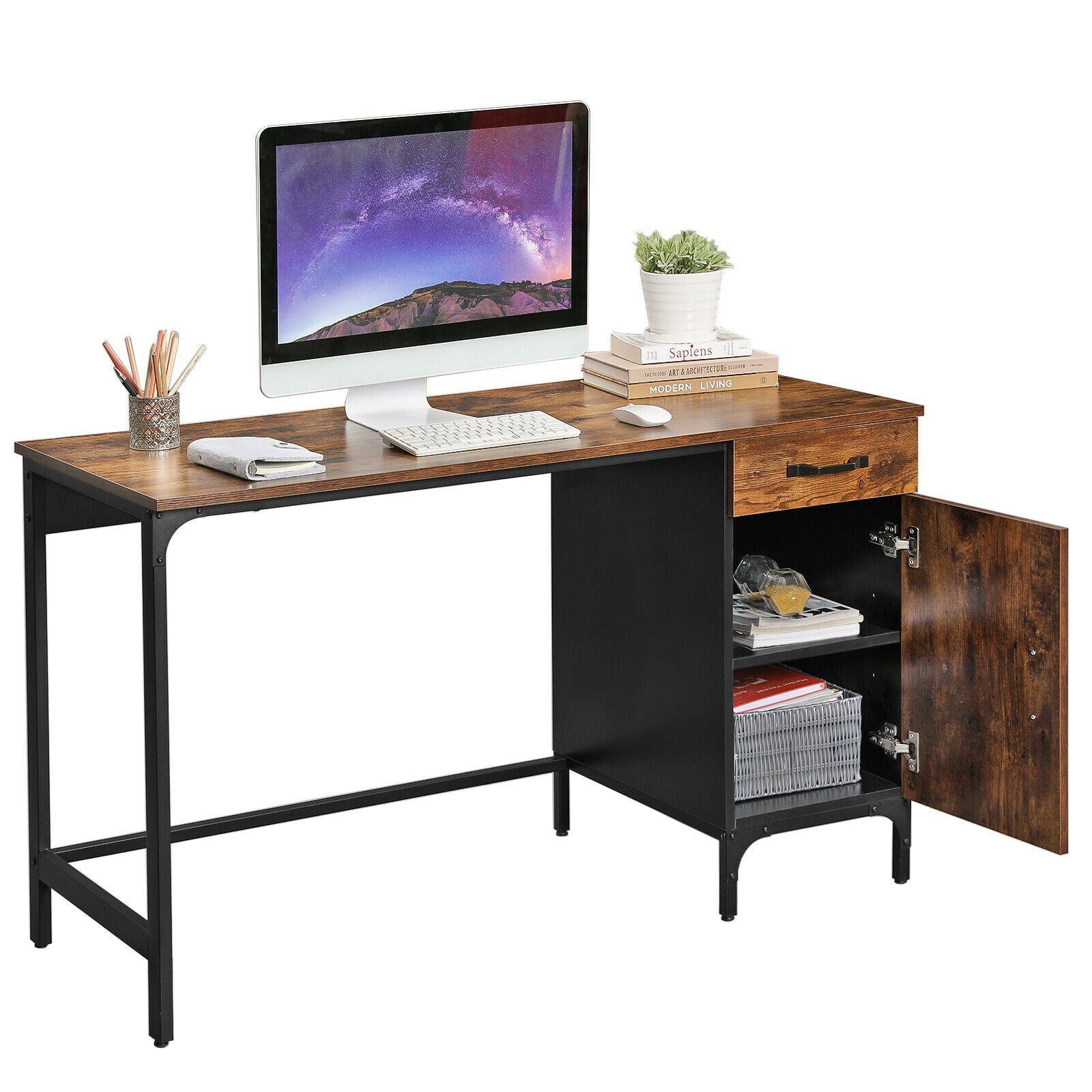 Industrial Rustic Desk & Side Cabinet