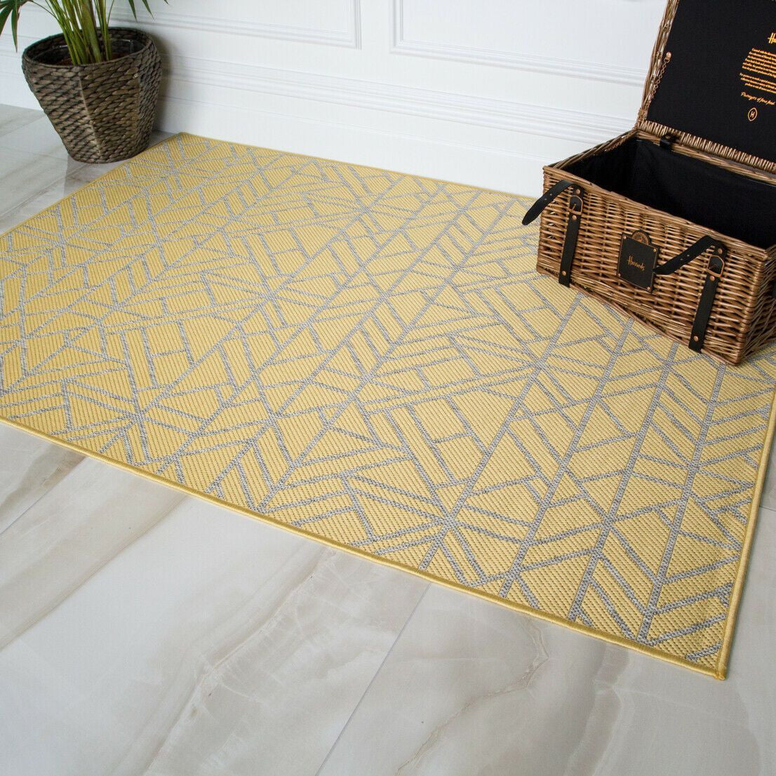 Yellow & Grey Aztec Rug