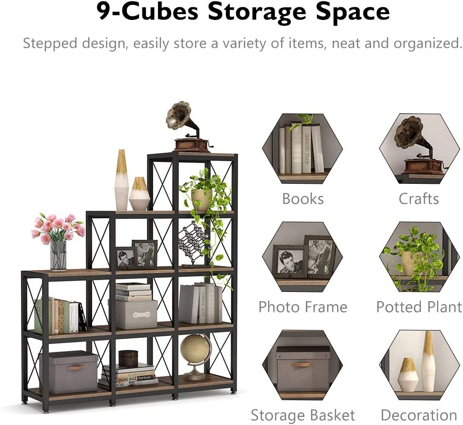 9 Cubed Industrial Stepped Bookcase