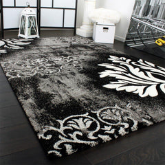 Black & White Floral Patterned Rug