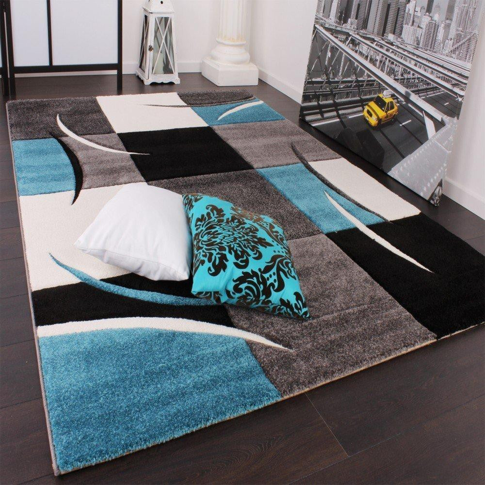 Turquoise & Grey Contemporary Checked Rug