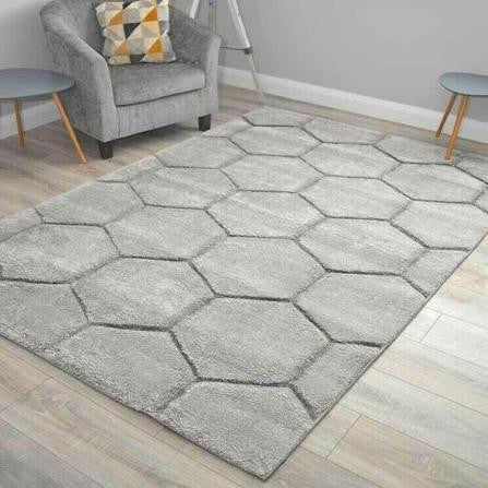 Silver Honeycomb Shaggy Rug