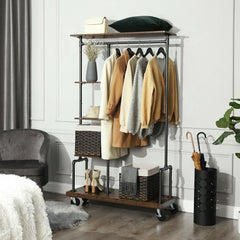 Rustic Industrial Clothing Rack on Wheels