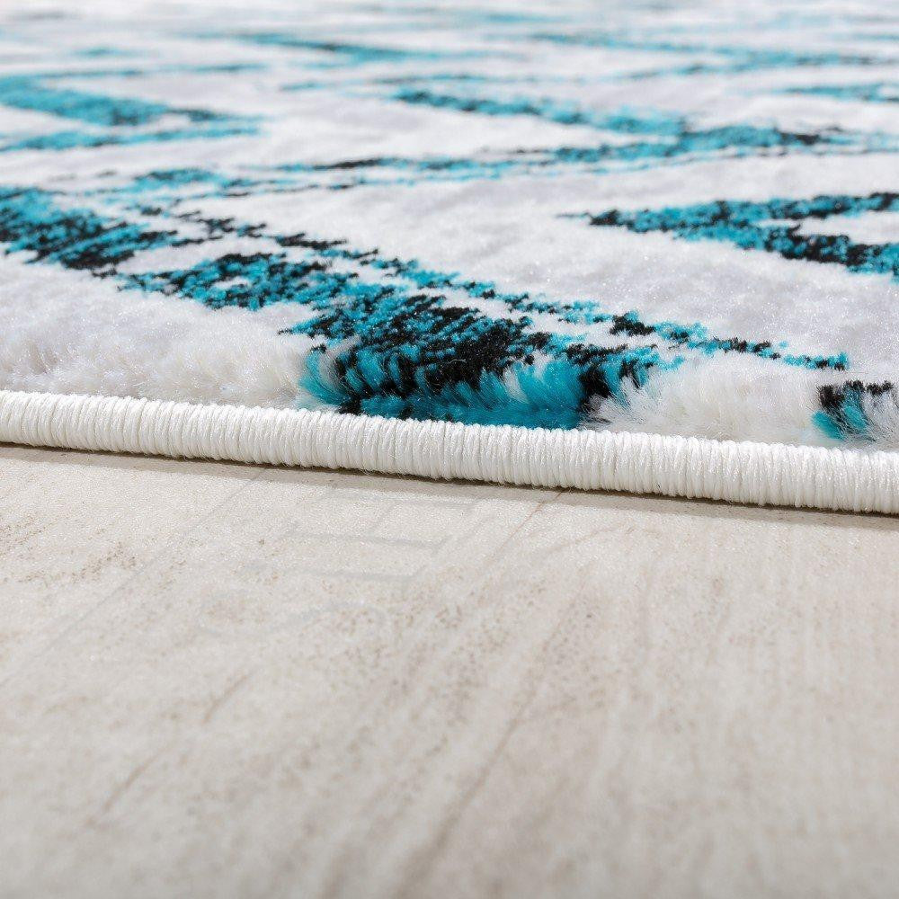 Grey, Turquoise & Cream Zig-Zag Mottled Rug