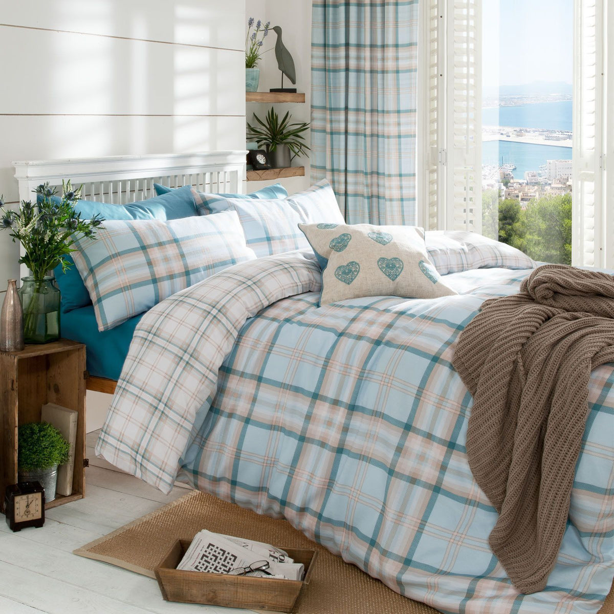 Duck Egg Blue Check Duvet