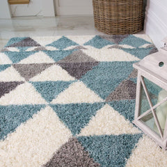 Duck Egg Blue Diamond Shaggy Rug