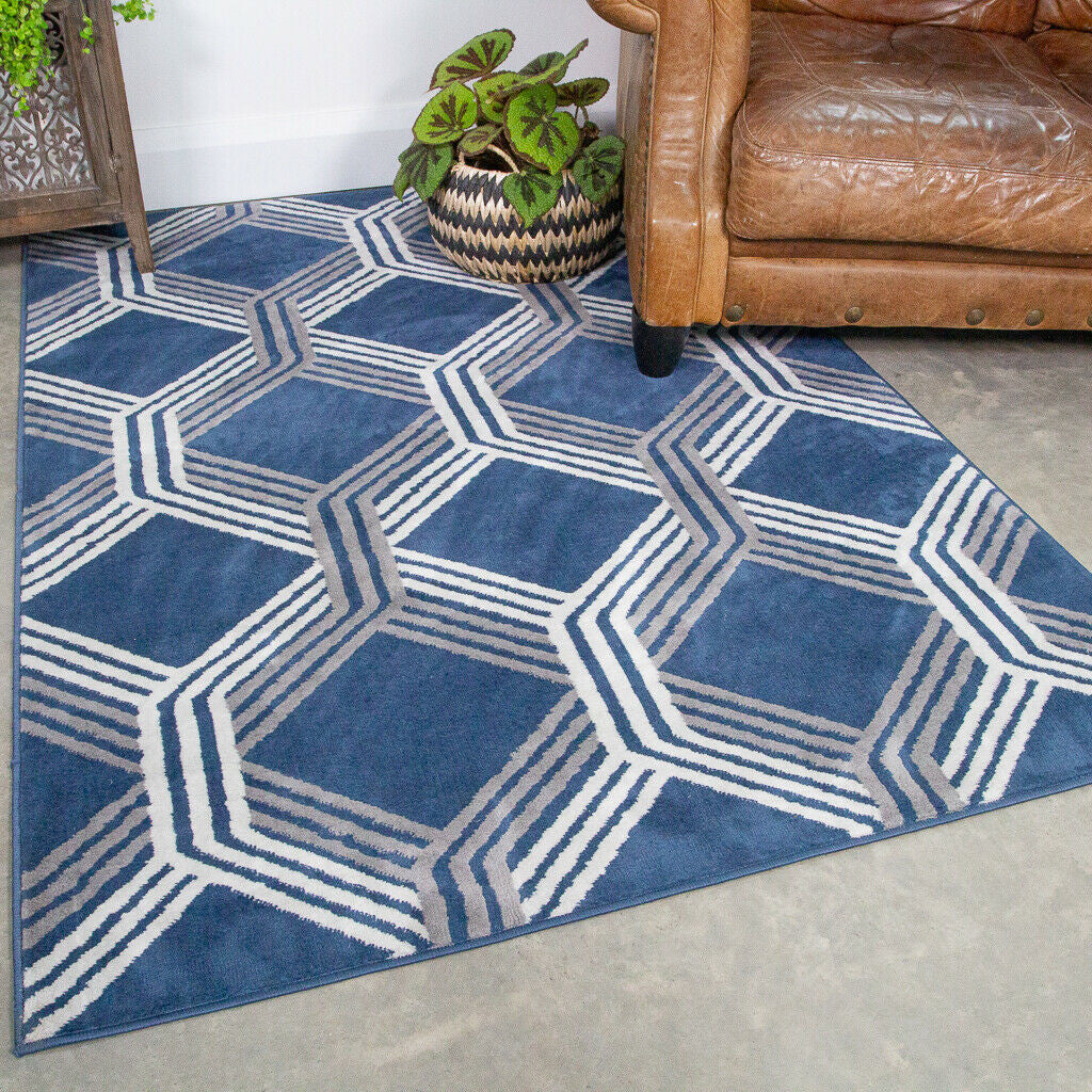 Navy Octa Runner Rug