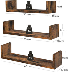 Set Of 3 Rustic Floating Shelves