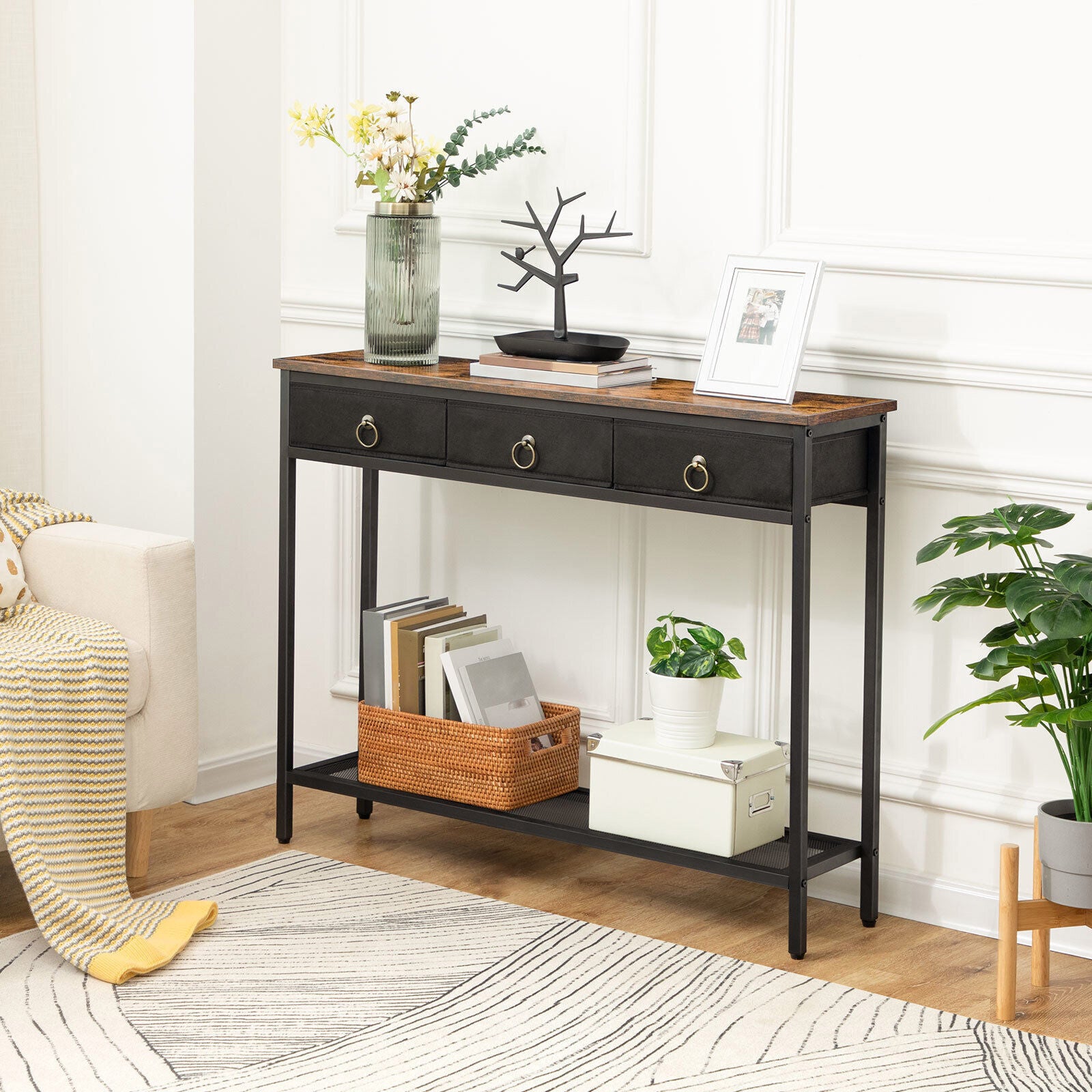 Rustic Triple Drawer Console Table