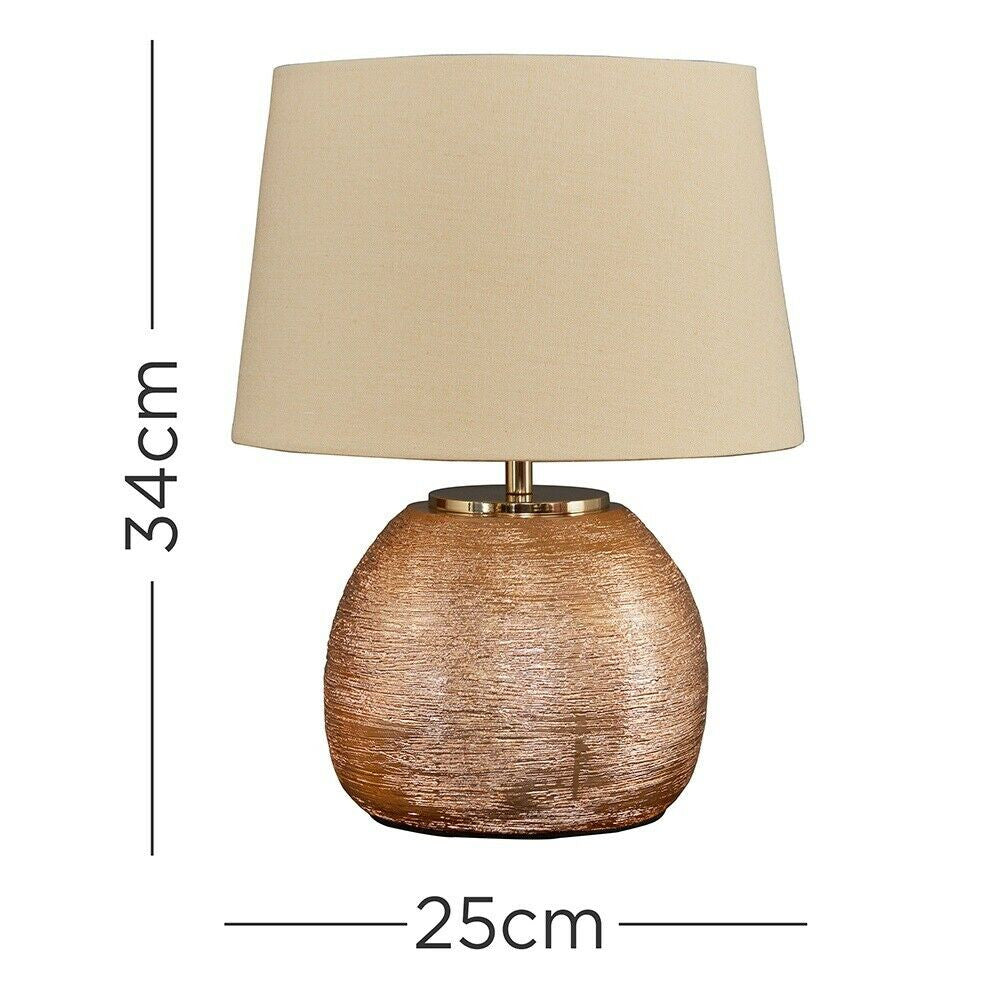 Copper Combed Table Lamp & Cream Shade