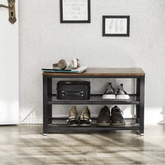 Rustic Brown Industrial Shoe Rack Bench