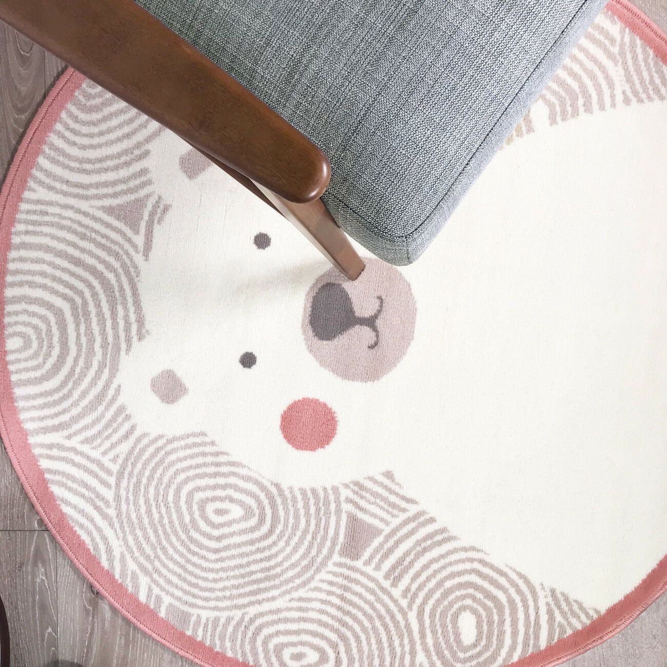 Blush Pink Teddy Bear Circular Rug