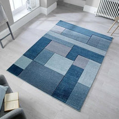 Denim Blue Tetris Thick Rug