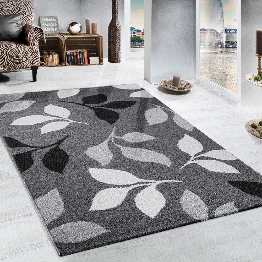 Grey And Black Floral Styled Rug