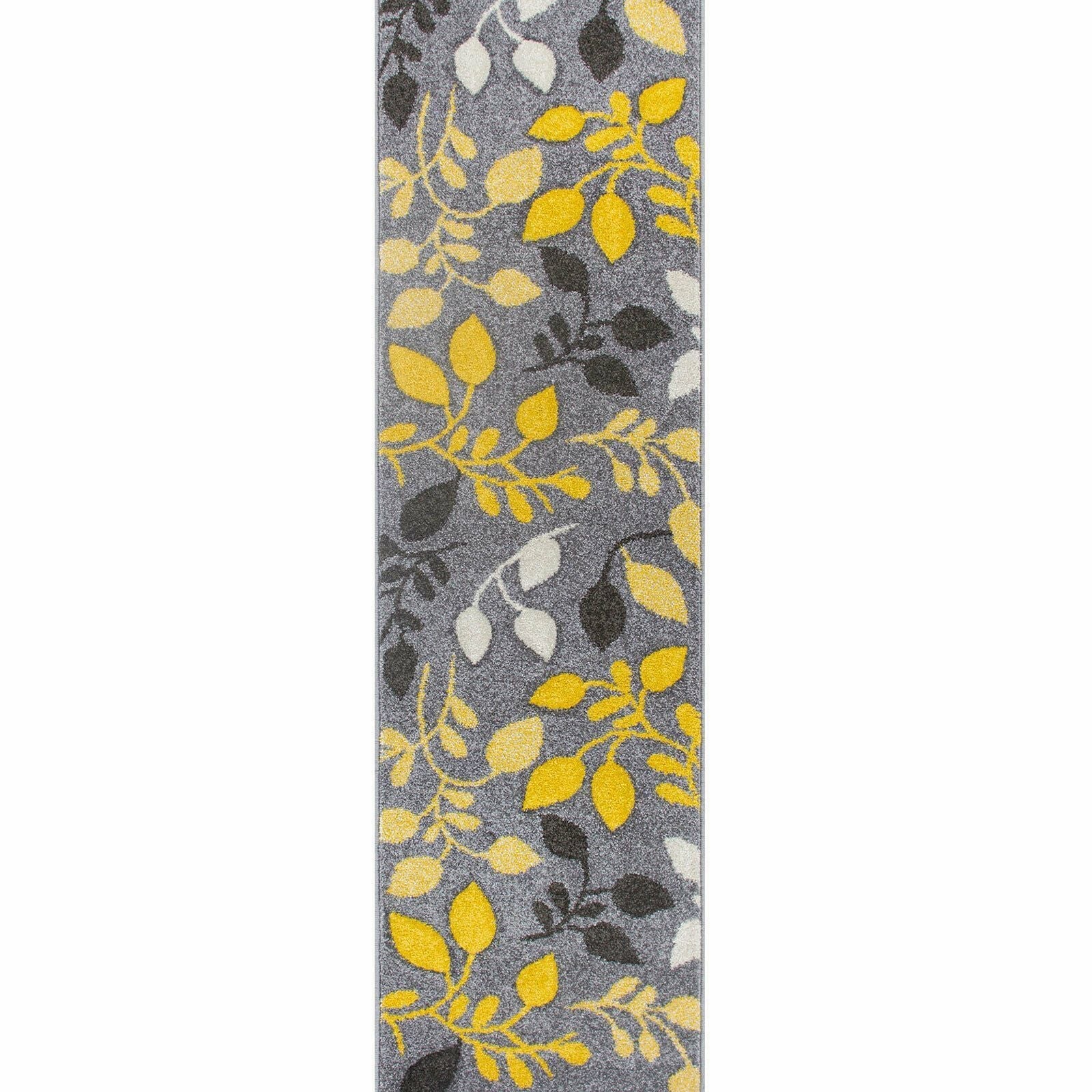 Grey, Yellow & Black Floral Rug