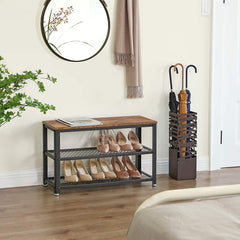 Rustic Brown Industrial Shoe Rack Bench