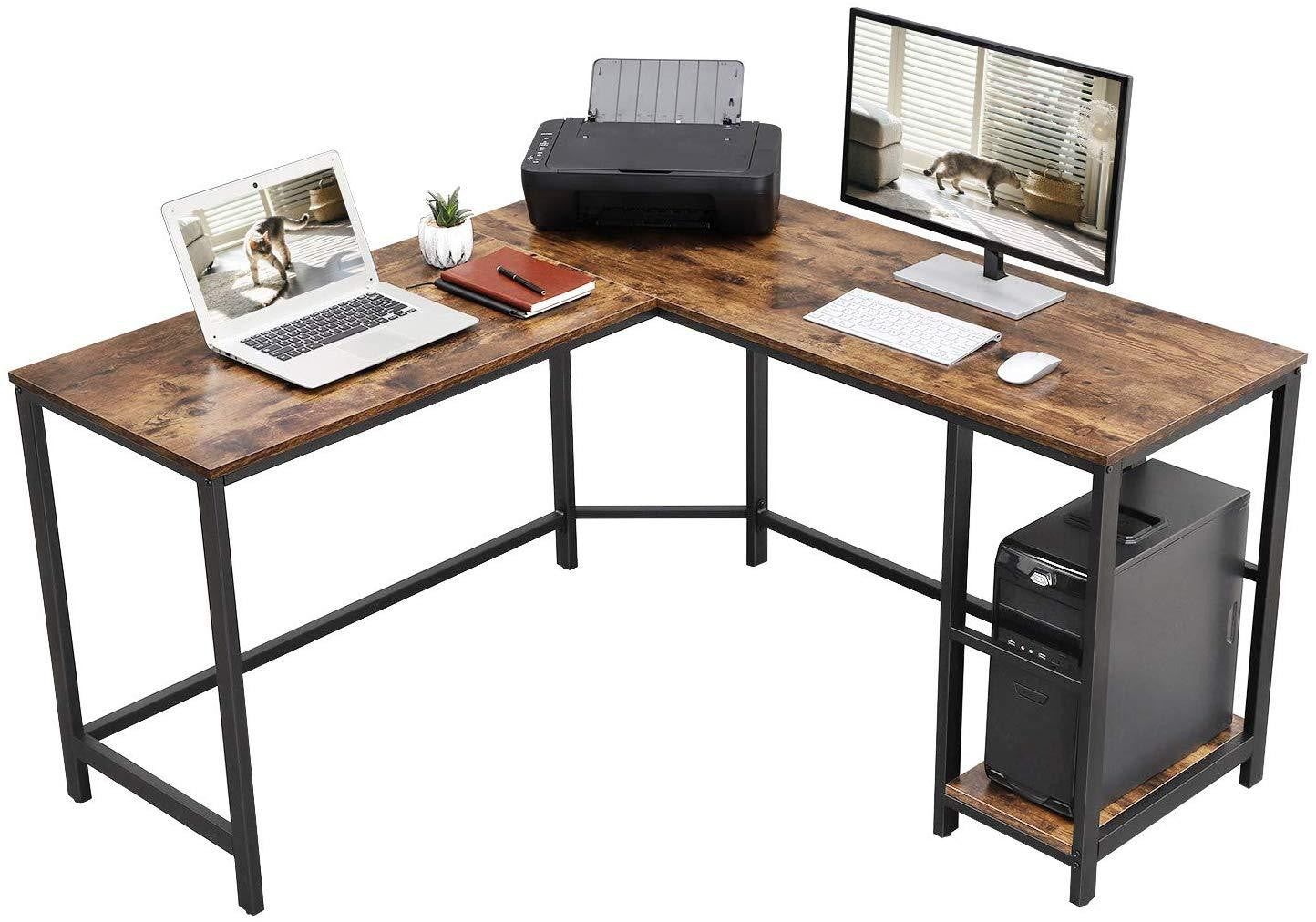 Rustic Brown Industrial L-Shaped Workstation