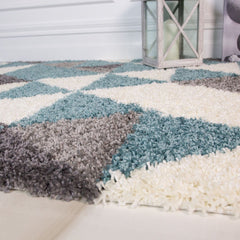 Duck Egg Blue Diamond Shaggy Rug