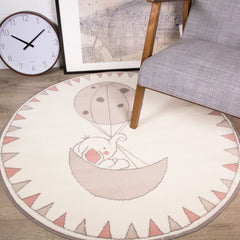 Cream Floating Elephant Circular Rug