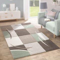 Pastel Green Contemporary Checked Rug