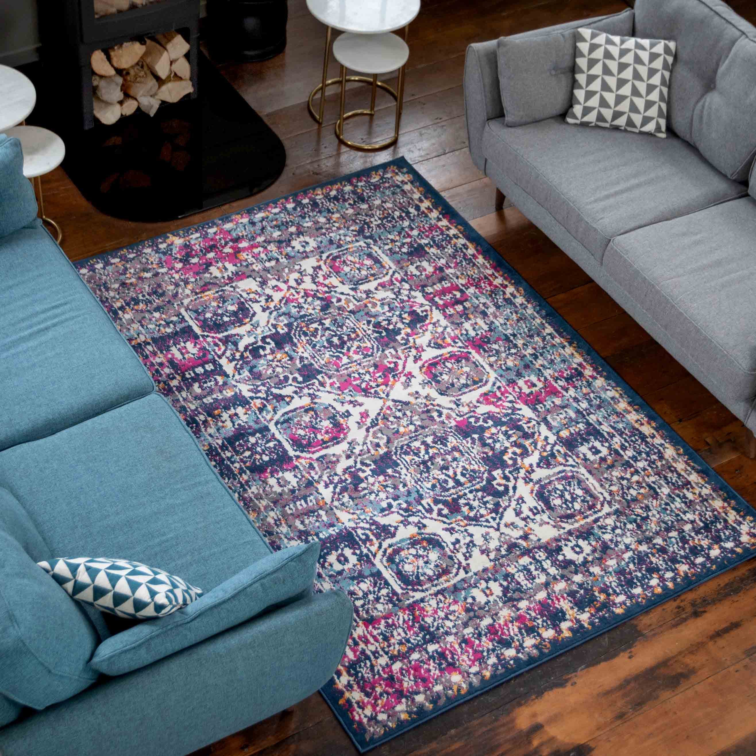 Navy Pink Cairo Rug