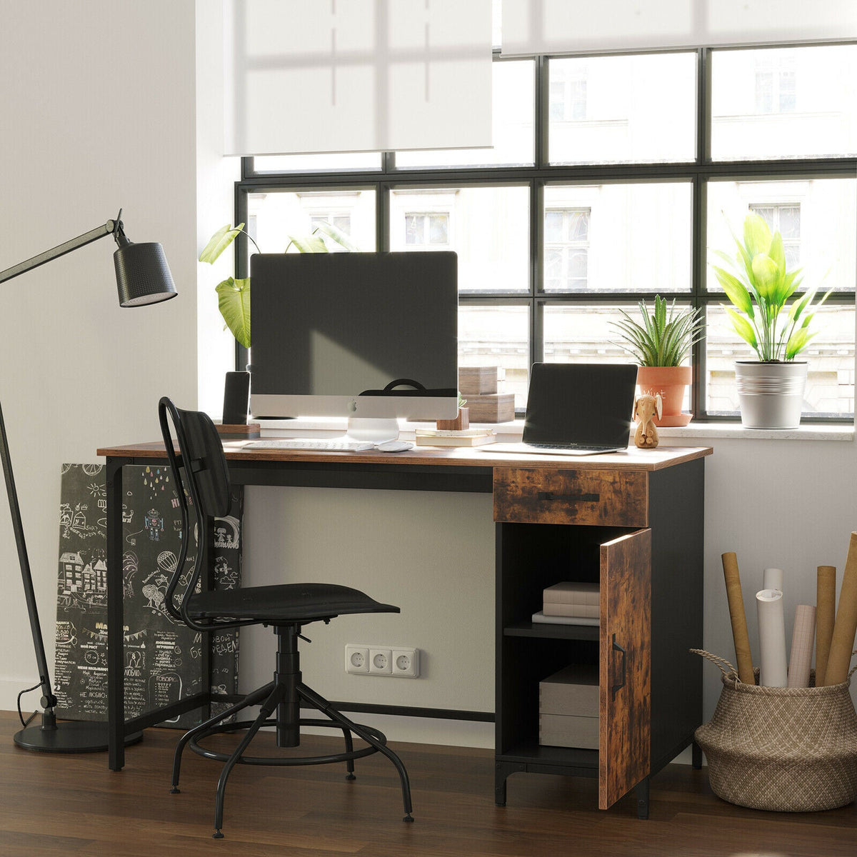 Industrial Rustic Desk & Side Cabinet