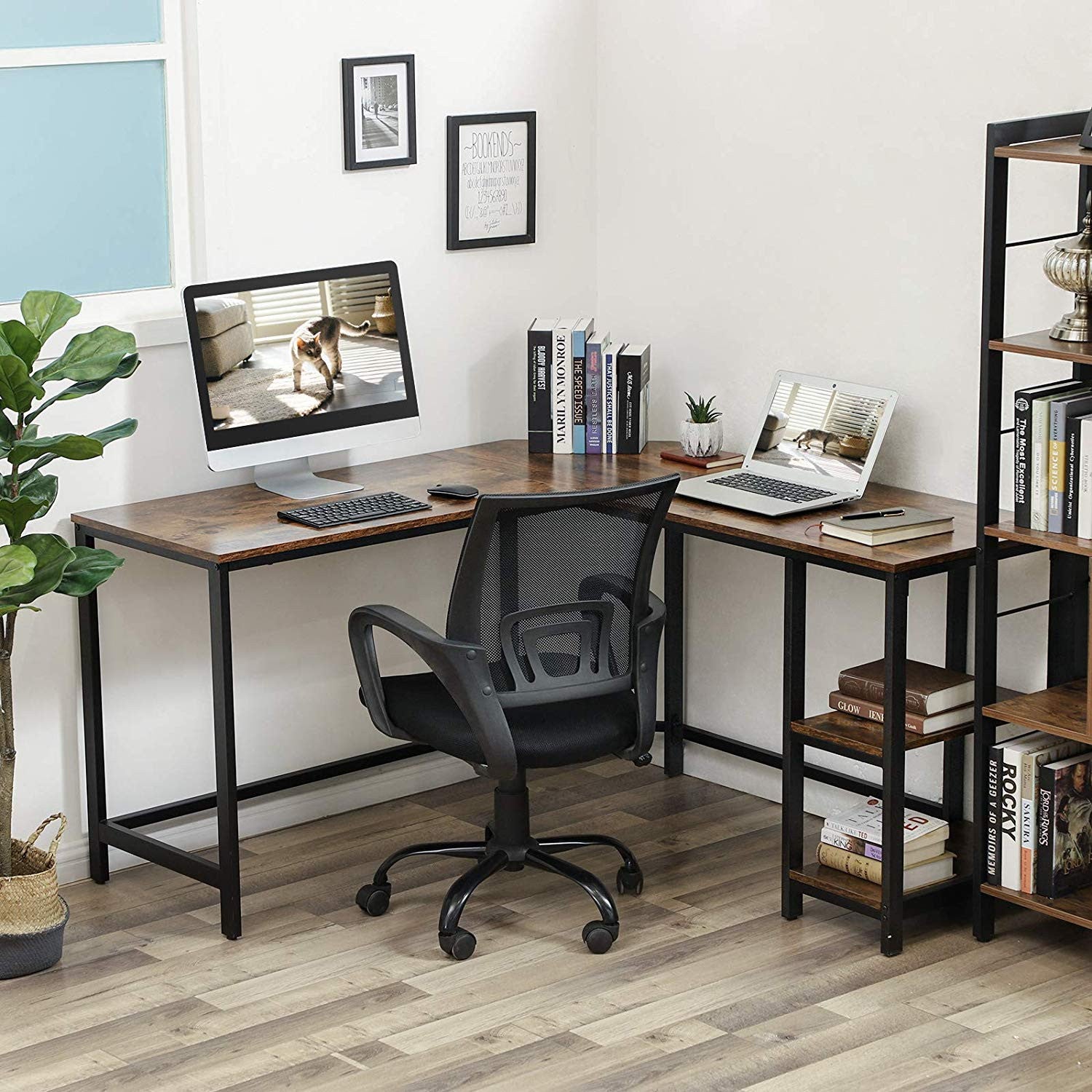 Rustic Brown Industrial L-Shaped Workstation