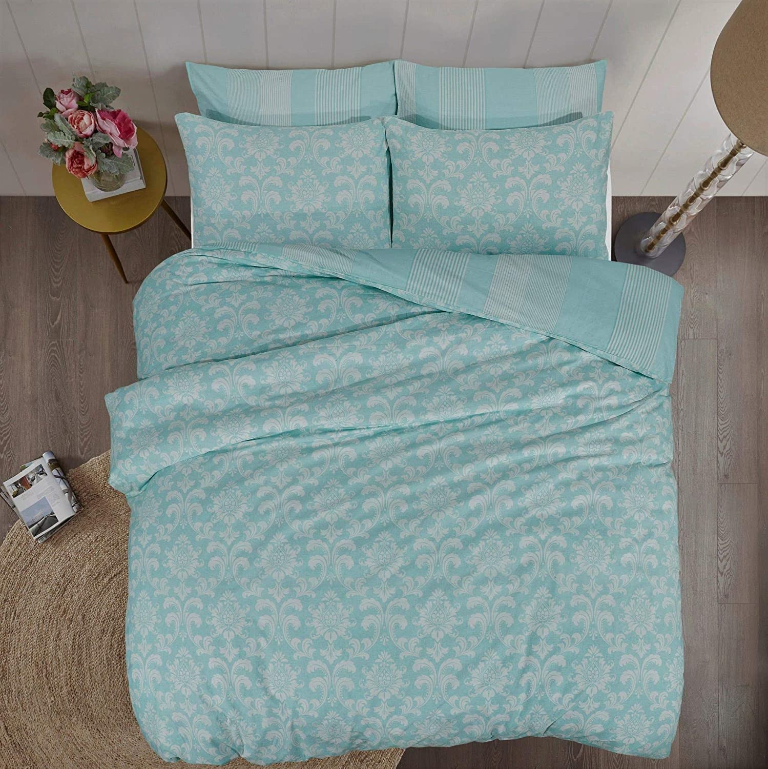 100% Cotton Blue Tile Reversible Duvet Set