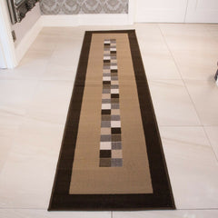 Brown Contemporary Centre Squared Rug