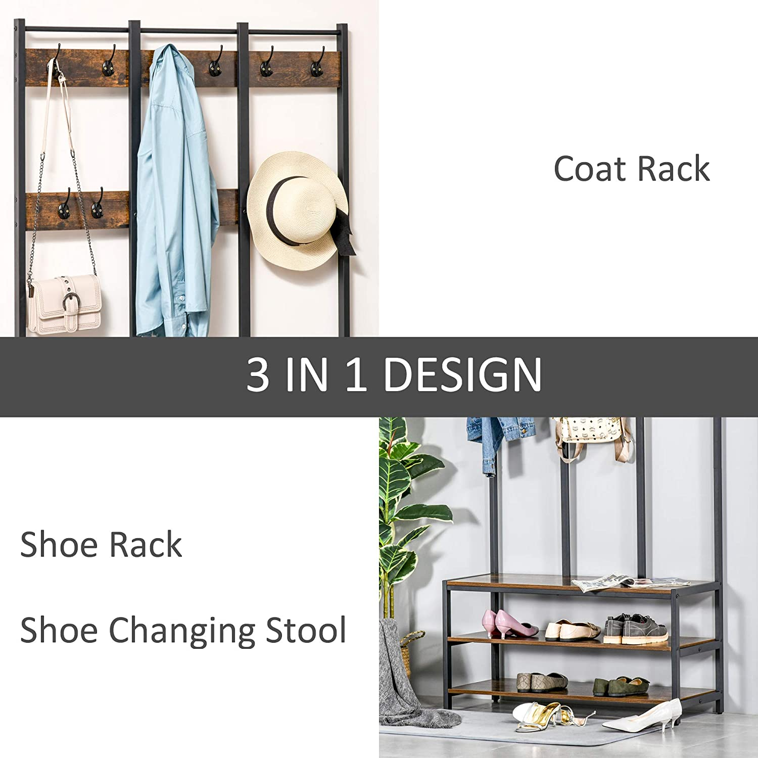 Large Rustic Coat Rack Stand