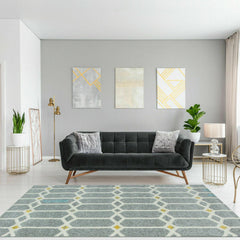 Silver, Yellow & Blue Abstract Rug