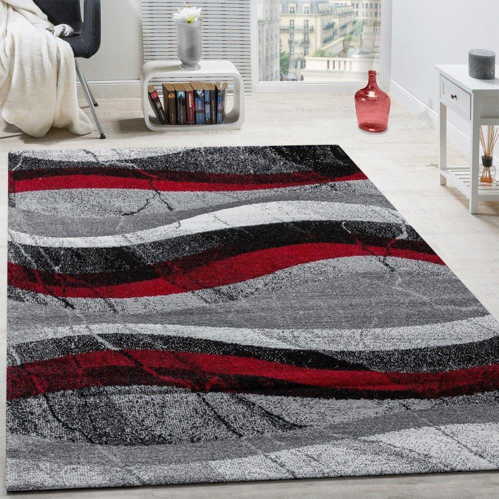 Grey, Black & Red Sweeping Abstract Rug