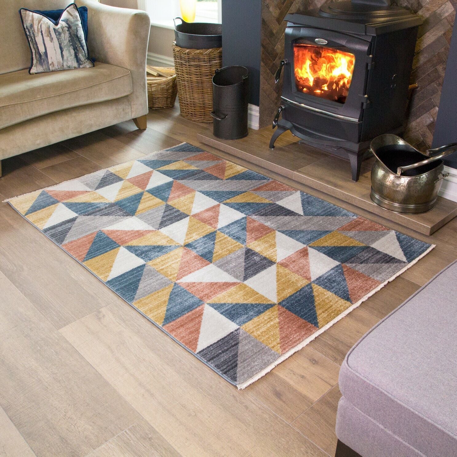 Yellow, Orange & Grey Geometric Rug