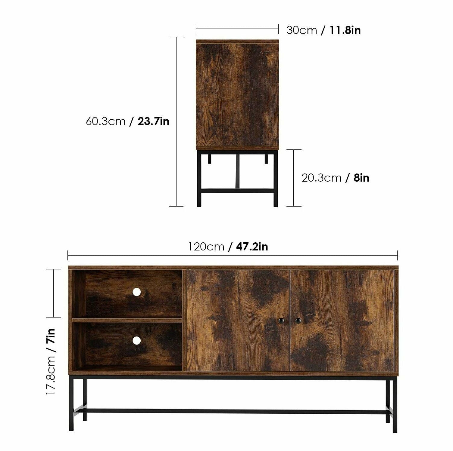 Double Door Rustic TV Unit