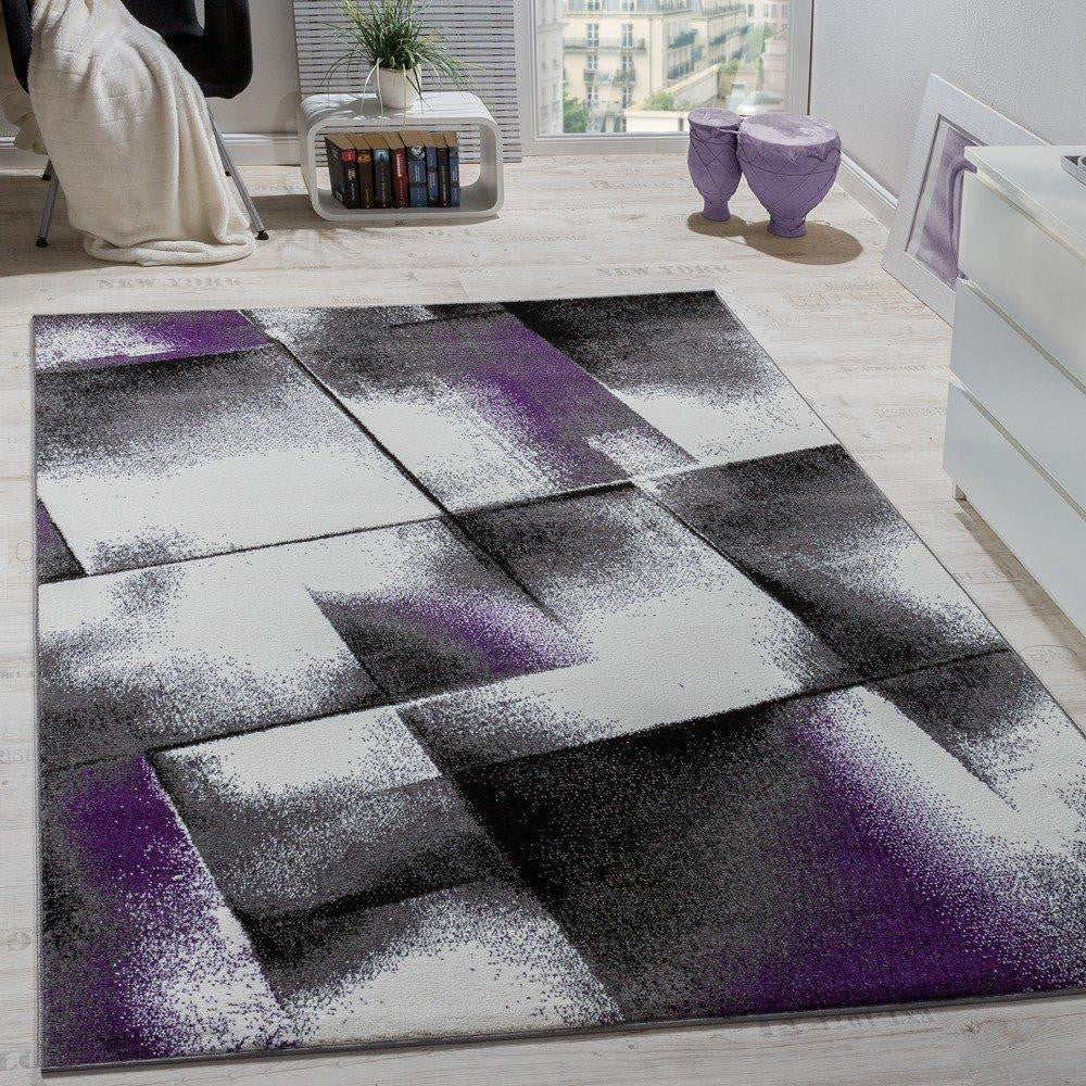 Mottled Lilac, Grey, Black & Cream Abstract Rug