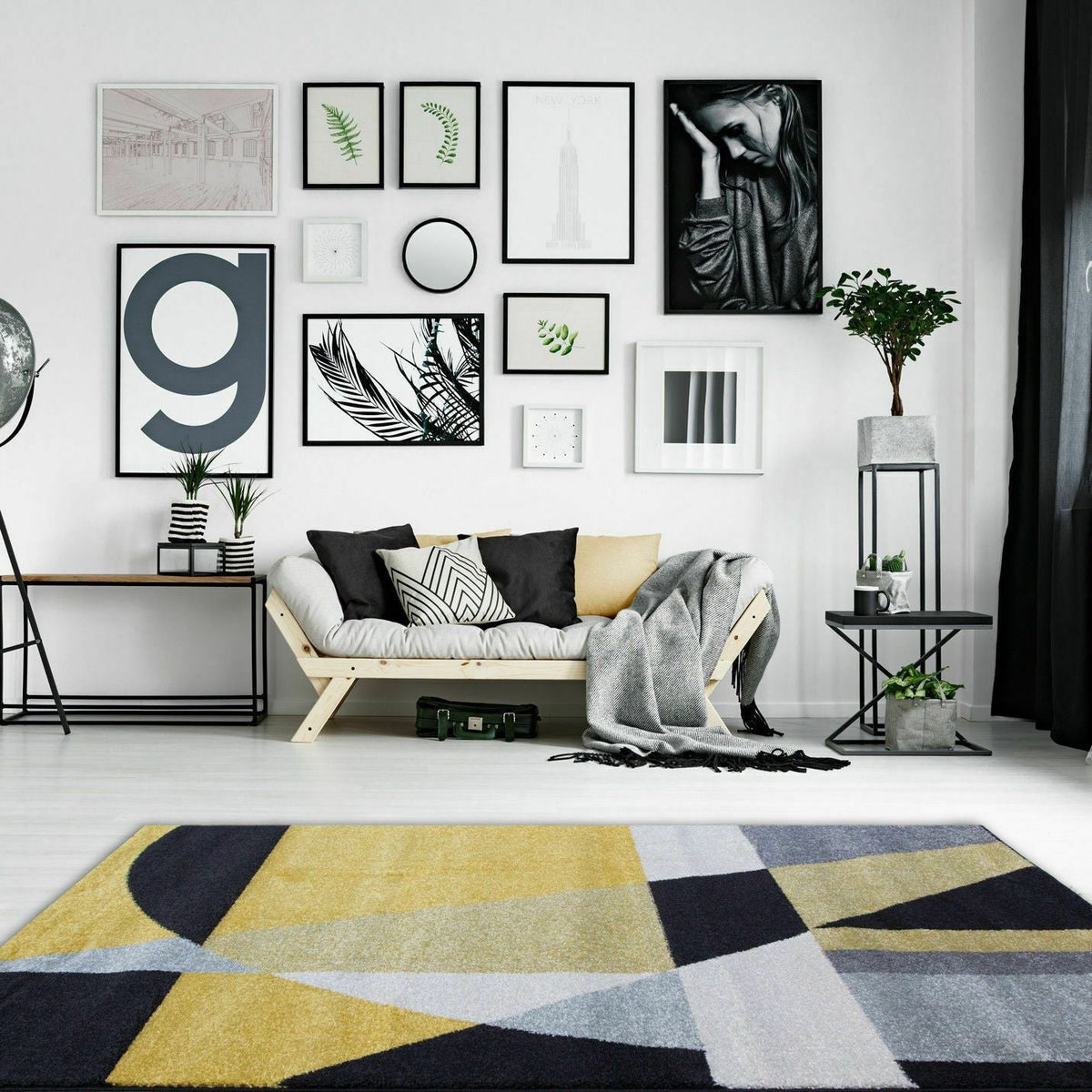 Contemporary Yellow, Grey & Black Rug