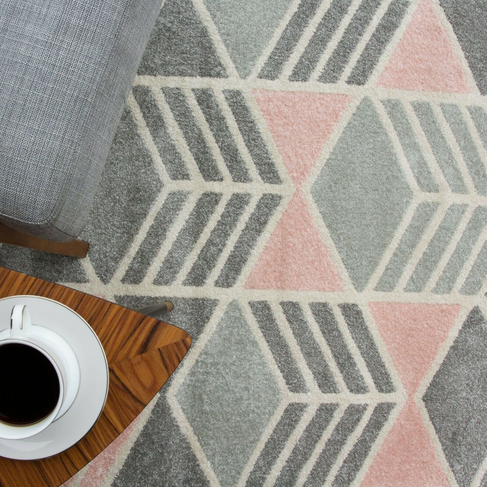 Grey & Blush Pink Diamond Rug