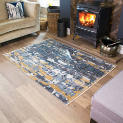 Distressed Grey & Yellow Abstract Rug