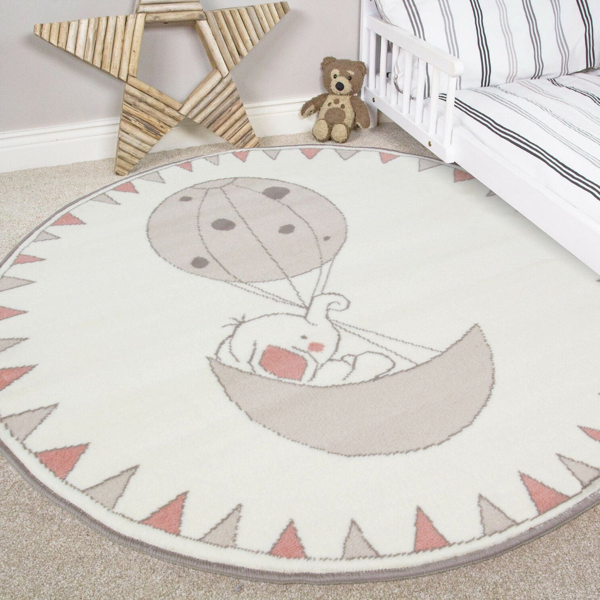 Cream Floating Elephant Circular Rug