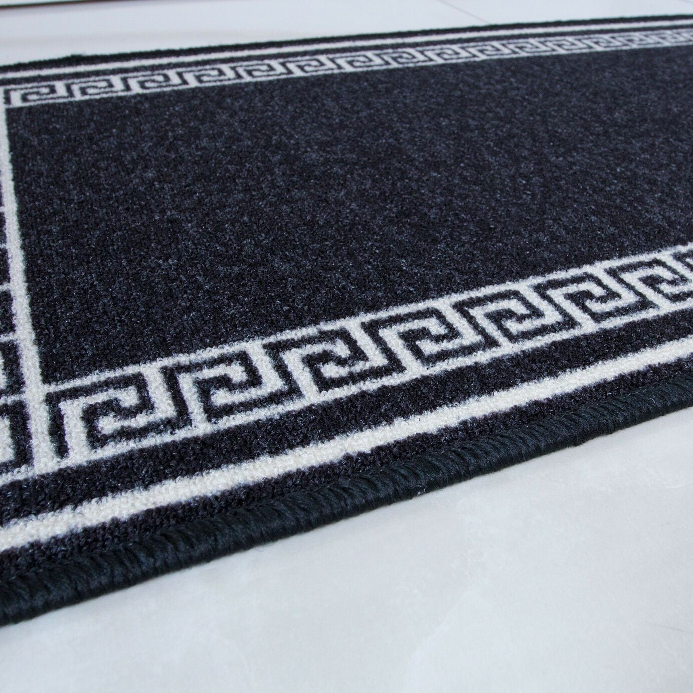 Black Greek Border Runner Rug