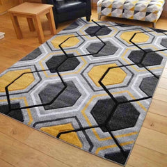 Ochre & Grey Hexagon Rug